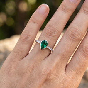 Natural Pear <b>Emerald</b> Gemstone & Real Diamond Halo <b>Ring</b> Solid 925 Sterling <b>Silver</b> Handmade Luxury Birthday for Certified Jewelry - Product Image 6