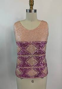 <b>Women</b> Sequined Argyle <b>Knitted</b> 100% Polyester <b>Tank</b> <b>Top</b> Scoop Neck Sleeveless Blouse Pink Clubwear - Product Image 3