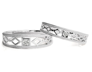 925 Sterling Silver Silver Plated Geometric <b>Couple</b> <b>Rings</b> - Product Image 2