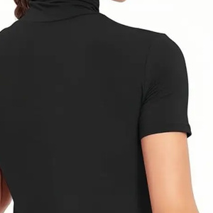 Women's <b>Turtleneck</b> Short Sleeve Jersey Solid Color Casual <b>Top</b> Regular Fit Breathable Organic Cotton Summer Logo Green Customized - Product Image 2