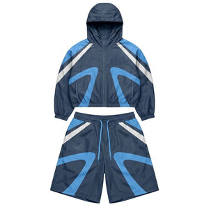 Conjunto de Chaqueta Cortavientos con Capucha y Pantalones Cortos Transpirables Personalizados al por Mayor para Hombre, Ropa Casual de Calle, Conjunto de Chaqueta Cortavientos Impermeable de Nailon - Product Image 5