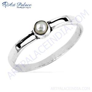 Bague en argent sterling 925 Art Palace avec perle de culture blanche ronde sertie dans un cadre, bijoux unisexes classiques - Product Image 3