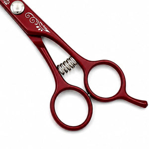 Ciseaux de coiffure professionnels rouges en acier inoxydable, lame tranchante, pour droitiers, manche long, outil de coupe pliable pour salon de coiffure - Product Image 2