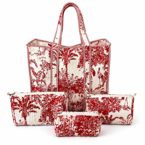 Conjunto de Bolsos de Mano de Algodón con Estampado de Selva Rojo, Bolso Tote Acolchado con Cremallera, Bolsa de Cosméticos, Organizador de Viaje - Product Image 2