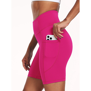 Shorts de sport pour femmes à taille haute, sans couture, en spandex/modal, avec logo personnalisé, pour le yoga, la remise en forme, la compression, extensibles - Product Image 1