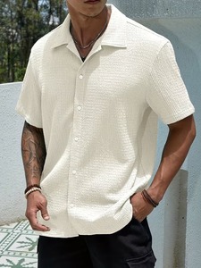 Camisa de Verano para Hombre con Cuello Cubano, Estilo Casual, Texturizada, Manga Larga, con Botones, Tejido de Sarga Teñido, Proveedor OEM - Product Image 2