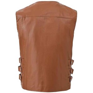Gilet en cuir PU personnalisé pour homme, style motard, sans manches, boutons dissimulés, poches avant, col rond, décontracté, respirant, vêtement d'extérieur pour l'hiver - Product Image 3