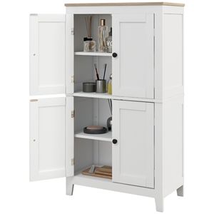 Meuble de rangement de salle de bain blanc moderne avec 4 portes et 2 étagères réglables, unité de sol contemporaine - Product Image 1