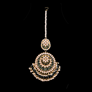 Chaîne florale Kundan indienne pour femme, Maang Tikka plaqué or avec pierres d'émeraude, vente en gros, style bohème - Product Image 1