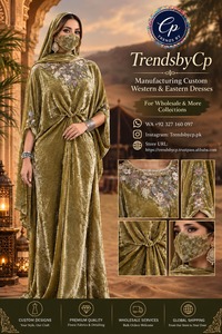 Luxury SugarCane Velvet Kaftan <b>Dress</b> | Handcrafted <b>Silver</b> Zari & Resham Embroidery Arabian Abaya | Wholesale Modest <b>Evening</b> Wear - Product Image 6