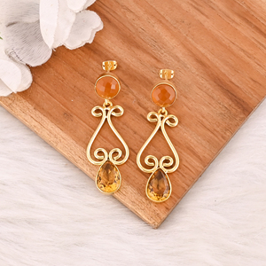 <b>Citrine</b> Hydro Gemstone Gold Plated Brass Drop Earrings Trendy Handmade Fashion Jewelry for Women Wholesale Lot 10 Pairs - Product Image 2