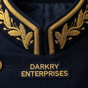 Servicio de Personalización de Prendas a Medida con Bordado de Hojas de Roble en Oro sobre Cuello Azul Marino - Product Image 1