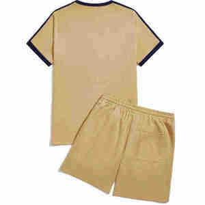 Breathable Summer Casual Sportswear Solid Short <b>T</b>-Shirt Set Customized Color <b>String</b> Long Sleeves Men 100% Cotton - Product Image 1
