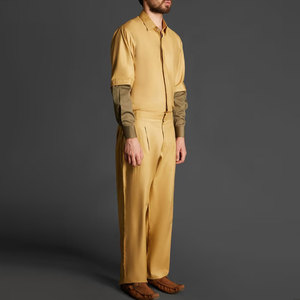 Chemise en satin jaune pour homme, ensemble pantalon personnalisé avec logo imprimé, manches longues, tenue deux pièces, vêtements décontractés - Product Image 4