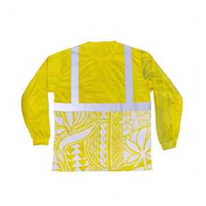 High Visibility Yellow Long Sleeve <b>Red</b> Safety Work <b>Shirt</b> with Reflective Tape Tribal Print 100% Polyester Quick Dry - Product Image 1