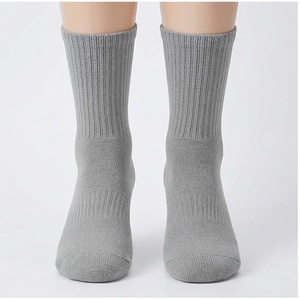 Crew <b>Socks</b> Solid Gray 100% Cotton Breathable Knitted for Adults Casual Daily Wear Autumn Season - Product Image 1