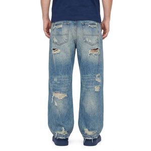 Pantalon en jean 100% coton délavé vintage, bleu ciel acide, haute qualité, respirant, confortable, en promotion - Product Image 3