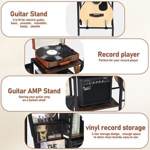2-Tier Acoustic/Electric Guitar Stand with Vinyl Record Storage Multifunctional Musical Instrument Stand Including Bass Guitar R - Product Image 4