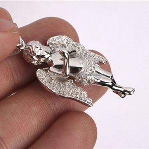 Sterling Silver <b>Angel</b> <b>Charm</b> Micro Pave Cupid Pendant Iced Baby <b>Angel</b> Bling Jewelry with Moissanite Diamond - Product Image 1