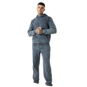 Chándales transpirables OEM de talla grande con patrón sólido de lavado ácido de invierno para hombre de 100% algodón ecológico de alta calidad precio barato - Product Image 1