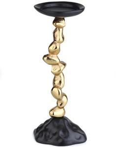 Candelabro Espiral Dorado con Base Negra de Metal, Decoración para el Hogar, Diseño Duradero - Product Image 1
