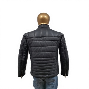 Nabtay Sports Men'<b>s</b> Genuine Leather Waterproof Biker Style Winter Puffer <b>Jacket</b> with Stand Collar - Product Image 2