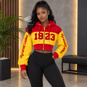 Sudadera Corta con Cremallera y Bloques de Color para Mujer NSPDK Sorority, Manga Larga, Sudadera Bordada con Letras Griegas, Top Corto Universitario - Product Image 5