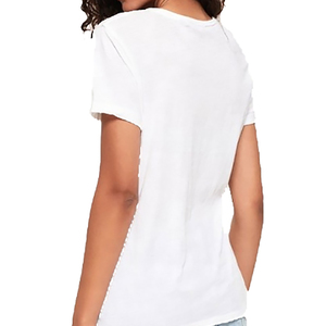 T-shirt en jersey de coton blanc à col en V et manches courtes pour femme, coupe classique, couleur unie, respirant, idéal printemps-été - Product Image 6