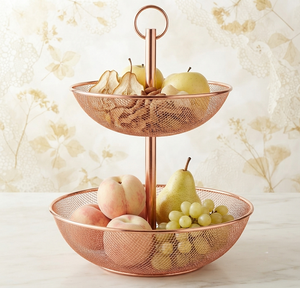 Corbeille à fruits à deux niveaux en fil de cuivre avec poignée, élégante corbeille de rangement pour fruits - Product Image 1