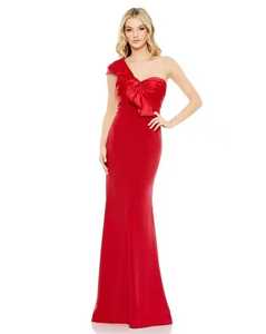 Vestido de noche elegante con hombros descubiertos, lazo, corte en A, largo hasta el suelo, de gasa dorada metalizada transparente con cuentas, con sujetador incorporado, sin cola. - Product Image 1