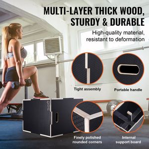 กล่องกระโดดแบบ plyometric ทำจากไม้สีดำขนาด30/24/20นิ้วกล่องกันลื่นสำหรับออกกำลังกายฟิตเนสในบ้านห้องออกกำลังกาย - Product Image 4