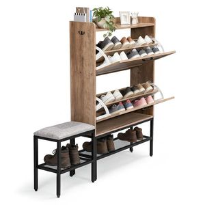 Barn Door Style <b>Shoe</b> Cabinet 2 Flip Compartments Baffle Wire Mesh Metal Legs Soft Pads 1 <b>Hook</b>-Particleb <b>Shoe</b> Boxes Organisers - Product Image 3