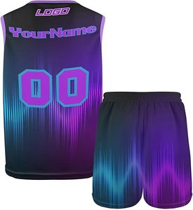 Conjunto de uniforme de baloncesto negro unisex con estampado animal en la parte delantera, franjas laterales coloridas, cuello en V, pantalones cortos sin mangas, que absorben la humedad - Product Image 4