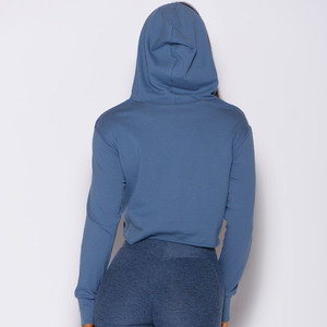 Sudadera con Capucha Corta Azul para Mujer, Manga Larga, Color Sólido, Tejida, Transpirable, para Otoño - Product Image 2