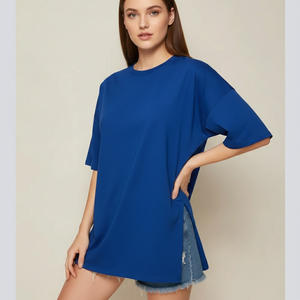 Camiseta de Algodón Extra Grande para Mujer, Talla Grande, Hombros Caídos, Tela Suave, Manga Corta, Lisa, Informal, Verano, Logotipo Personalizado, Hecha en Bangladesh - Product Image 1