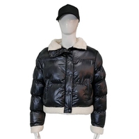 Blouson d'hiver matelassé brillant unisexe personnalisé avec logo, col et poignets en sherpa, veste bomber courte chaude, vente en gros