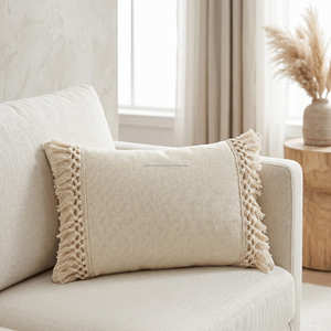 Coussin décoratif en coton contemporain camel marron 30x50 cm, garniture tissée, décoration moderne style ferme - Product Image 6