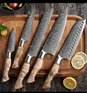Ensemble de 5 couteaux de chef professionnels à manche en bois, en acier Damas, très demandés, accessoires de cuisine - Product Image 1