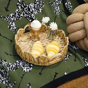 Handwoven Natural Seagrass Serving <b>Tray</b> with Handles Round Wicker Basket <b>Tray</b> for Home Kitchen Coffee Table Decor - Product Image 4