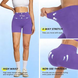 Shorts cyclistes taille haute couleur unie pour femme en Spandex et Polyester tricoté, tenue de sport sans couture extensible - Product Image 6