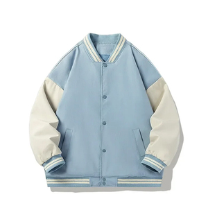 High Street Style Plain Dyed Front Logo Casual <b>Men</b> Solid Color Letterman <b>Jacket</b> - Product Image 4