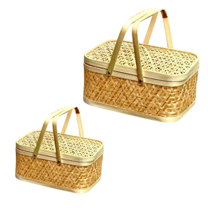 Panier-cadeau en bambou personnalisable, panier à fruits avec couvercle et poignée pour cadeaux haut de gamme, décoration intérieure, artisanat vietnamien - Product Image 1