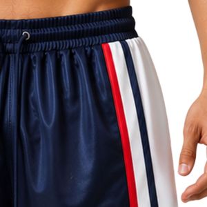 Shorts de basket-ball pour hommes bleu marine personnalisés avec panneau latéral blanc et rouge, shorts d'entraînement sportifs, taille élastique, vêtements de sport, gym, fitness - Product Image 4