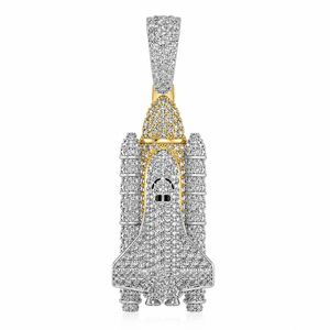 Collier de luxe Hip Hop en argent sterling 925 plaqué, avec diamant Moissanite, design bouclier, pendentifs et breloques personnalisés en forme de vaisseau spatial et fusée - Product Image 1