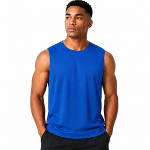 Camiseta sin Mangas para Hombre, Color Azul Rey, Cuello Redondo, Color Sólido, Ropa Deportiva Informal, Transpirable, Tejido de Poliéster, Estilo Urbano, 220g - Product Image 1