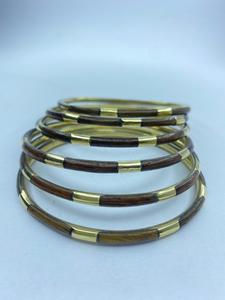 Luxury Wooden <b>Bangles</b> with Rectangular Brass Metal Inlay Blocks Bohemian Style Stackable Collection Resin Crafts - Product Image 4
