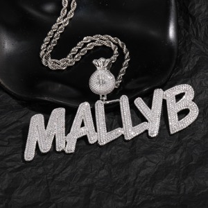 Buy Krishnavii Iced Money Bag Bail <b>Name</b> Necklace Pendant Cuban Link <b>Chain</b> Customized Men's Luxury Jewelry Moissanite Online - Product Image 1