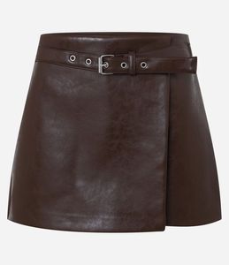 Jupes en cuir satiné brodé vintage respirantes pour femmes avec ceinture, couleur noire, grande taille - Product Image 1