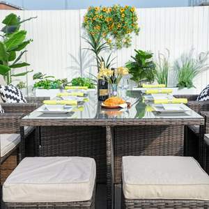 Ensemble de salle à manger en rotin d'extérieur 11 pièces, chaise longue et table en rotin pour patio ou jardin - Product Image 3