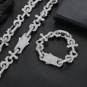 925 <b>Silver</b> Lab Grown Diamond <b>Mens</b> Link <b>Chain</b> with Cross Detail Luxury Statement Necklace - Product Image 2